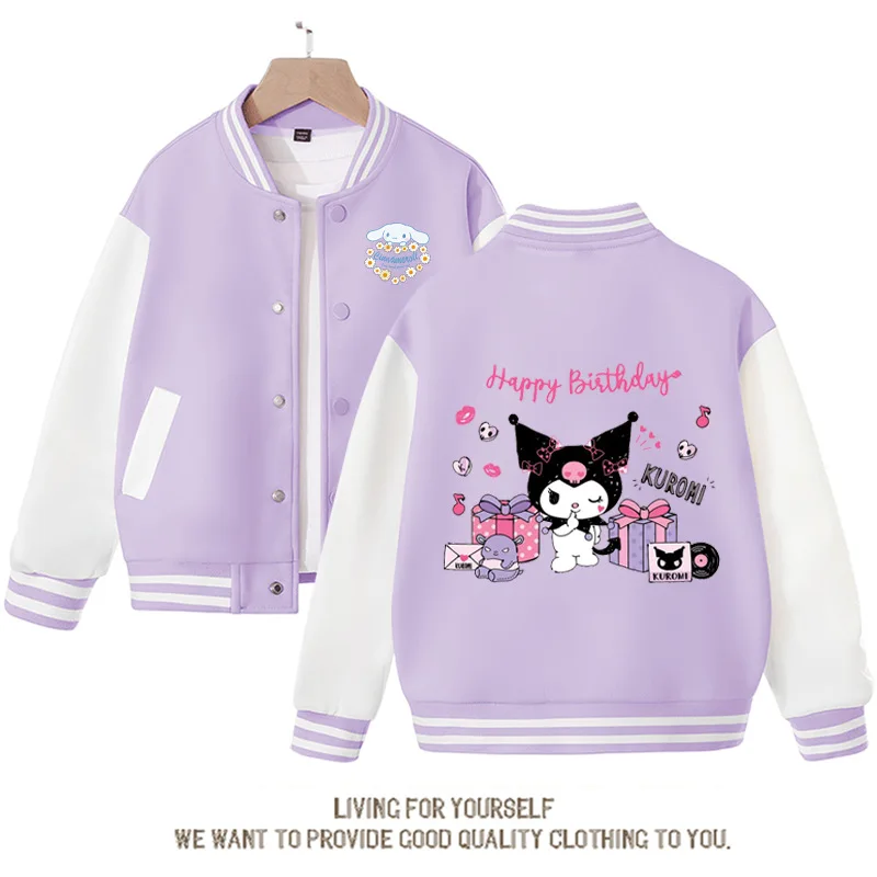 

Sanrios Kuromi мультфильм девушки бейсбольные куртки kawaii аниме JK Лолита форма пальто с длинным рукавом пуговицы спортивная верхняя одежда женская
