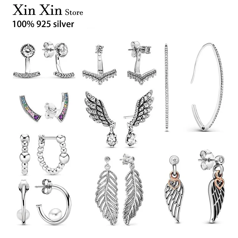 

Fit Original Luxury 925 Sterling Silver Shining Rainbow Wings Pan Earrings For Women High Quality Diy Fashion Wedding Jewelry