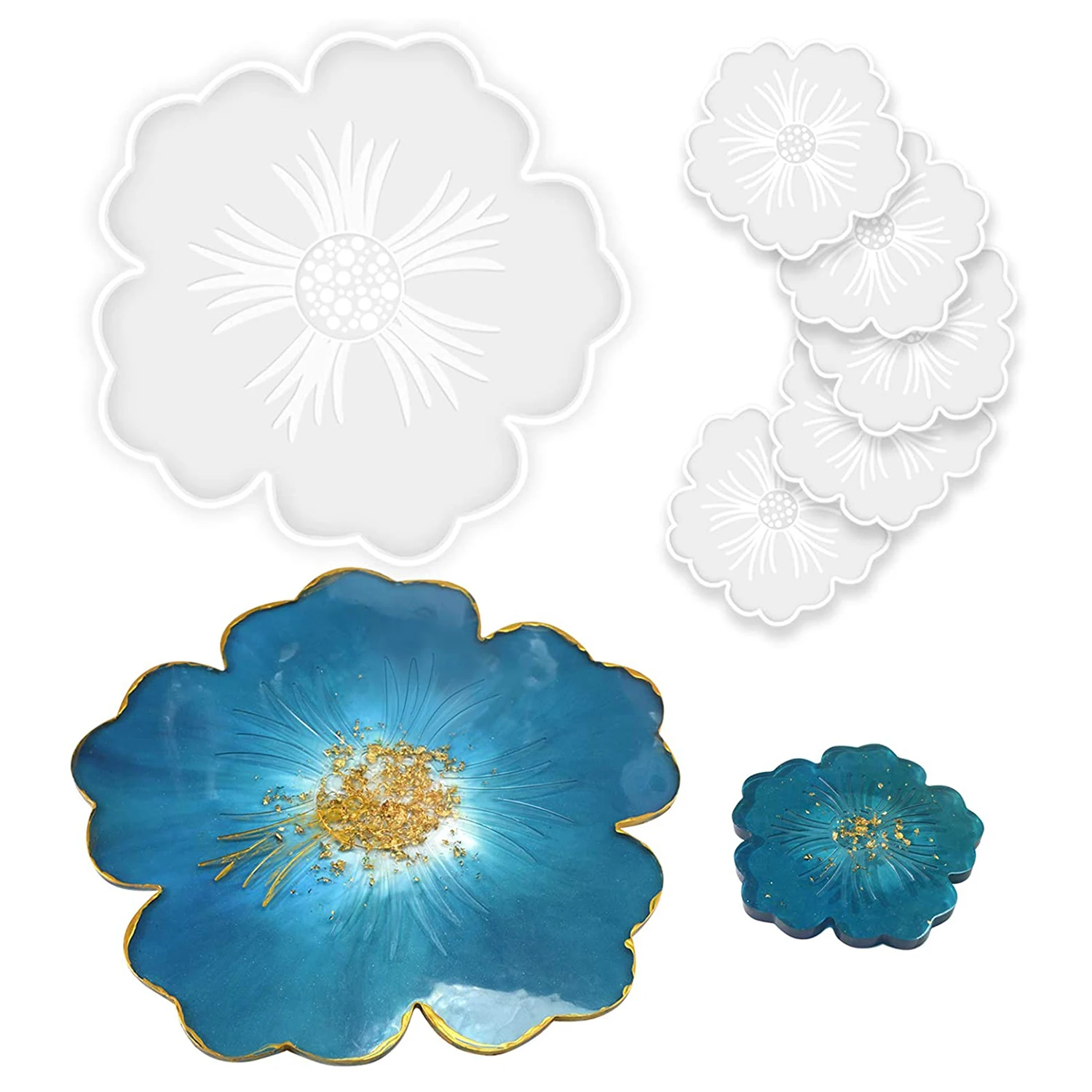 

ResinFlower Coaster Resin Molds, Silicone Petals Tray Mold, Flower Shape Coaster Molds for Resin Casting DIY Crafts Cup