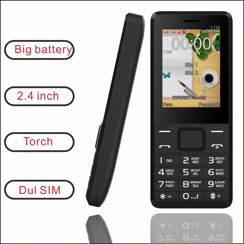 

EAOR 2G 2.4 inch screen Feature Phone Dual SIM card 3000mAh big battrey Keypad Phone with strong light Torch