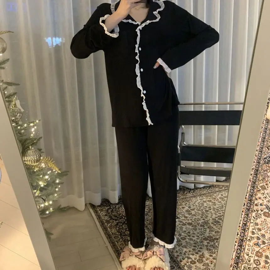 Women's Pajamas Pyjama Pour Femme Solid Color Navy Collar Pijamas Simple Style Home Wear Roomware Summer Night Home Suit