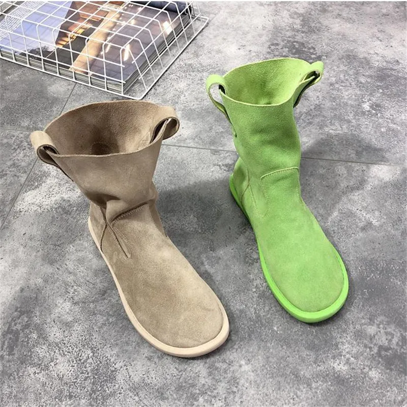 Retro Fashion Nubuck Leather Casual Flat Ladies Single Boots Spring and Autumn Set Feet Solid Color Long Tube Motorcycle Boots