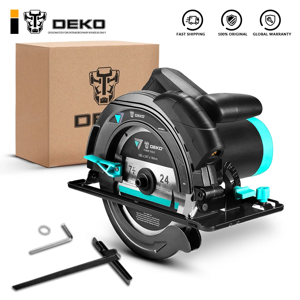 DEKO DKCS185L1 Electric Circular Saw 185mm/1500W, Multifunctional Cutting Machine, Power Tools With Auxiliary Handle/Laser Guide
