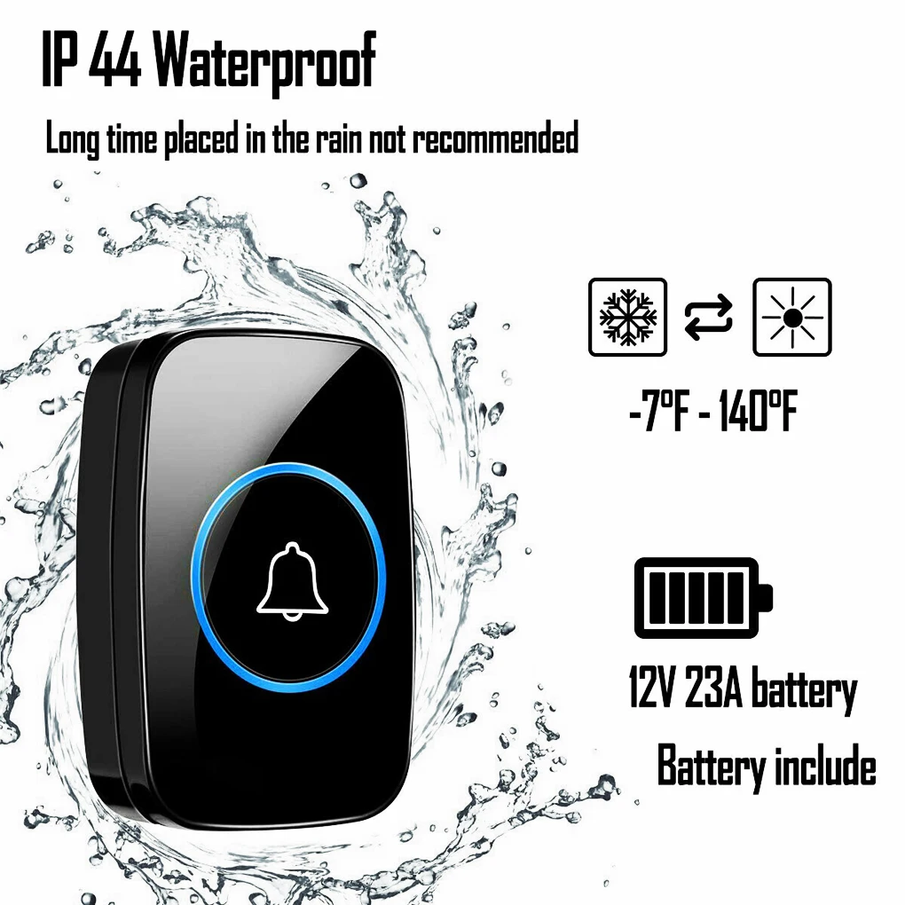 

IP44 Waterproof Door Bell Wireless Smart Doorbell with 2pcs Receiver and 1pc Transmitter US