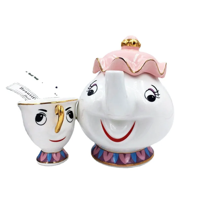 

New edition teapot beauty and beast, ceramic gold-plated teapot, tea pot, Mrs. Plate sugar pot