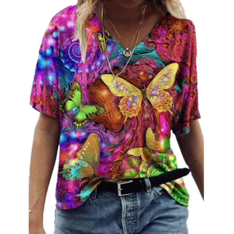 

2022 New Summer Women T Shirt Fashion 3D Floral Print Plus Size S-3XL Loose Tops Tee Ladies Casual O-Neck Short Sleeve Tee Shirt
