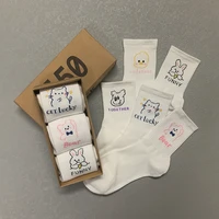 3 pairsbox white funny cartoon cat bear duck pack gift stockings cotton streetwear harajuku original kawaii soft women socks