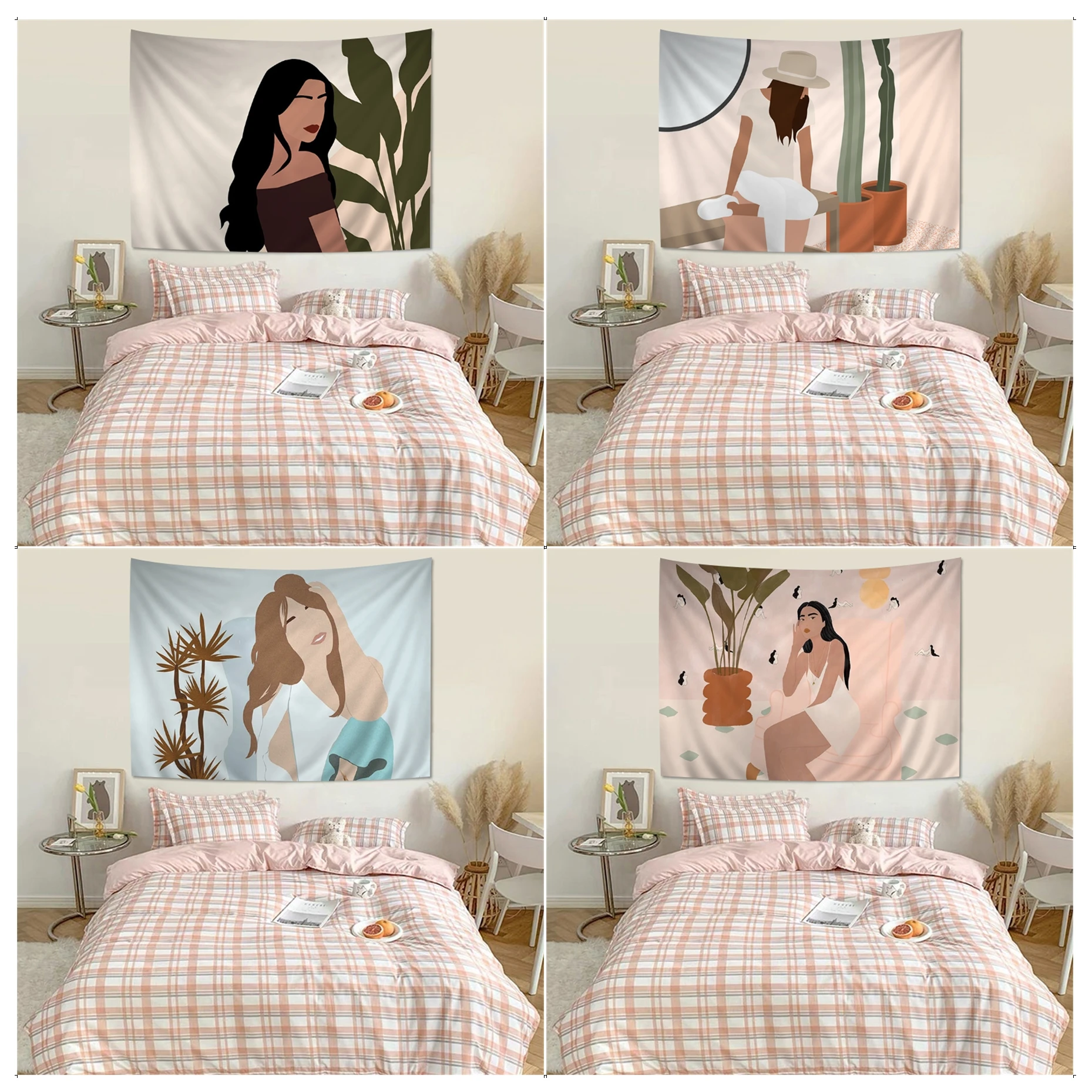

Ins Vintage Painting Woman Hippie Wall Hanging Tapestries Hippie Flower Wall Carpets Dorm Decor Decor Blanket