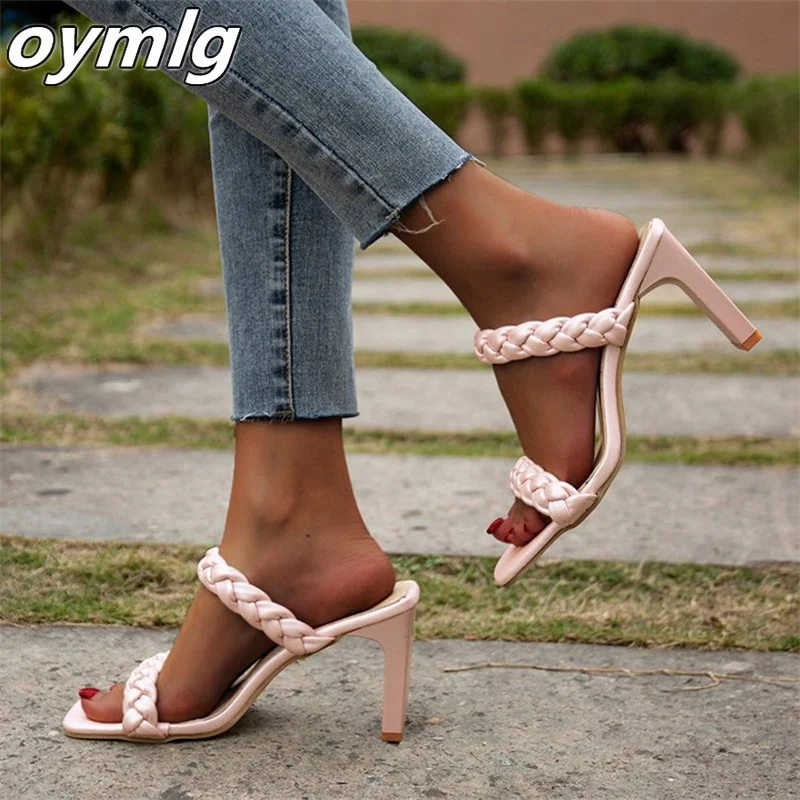 

Large size braided open toe square toe stiletto sandals women's 2022 spring new fashion high-heeled sandals women pumps