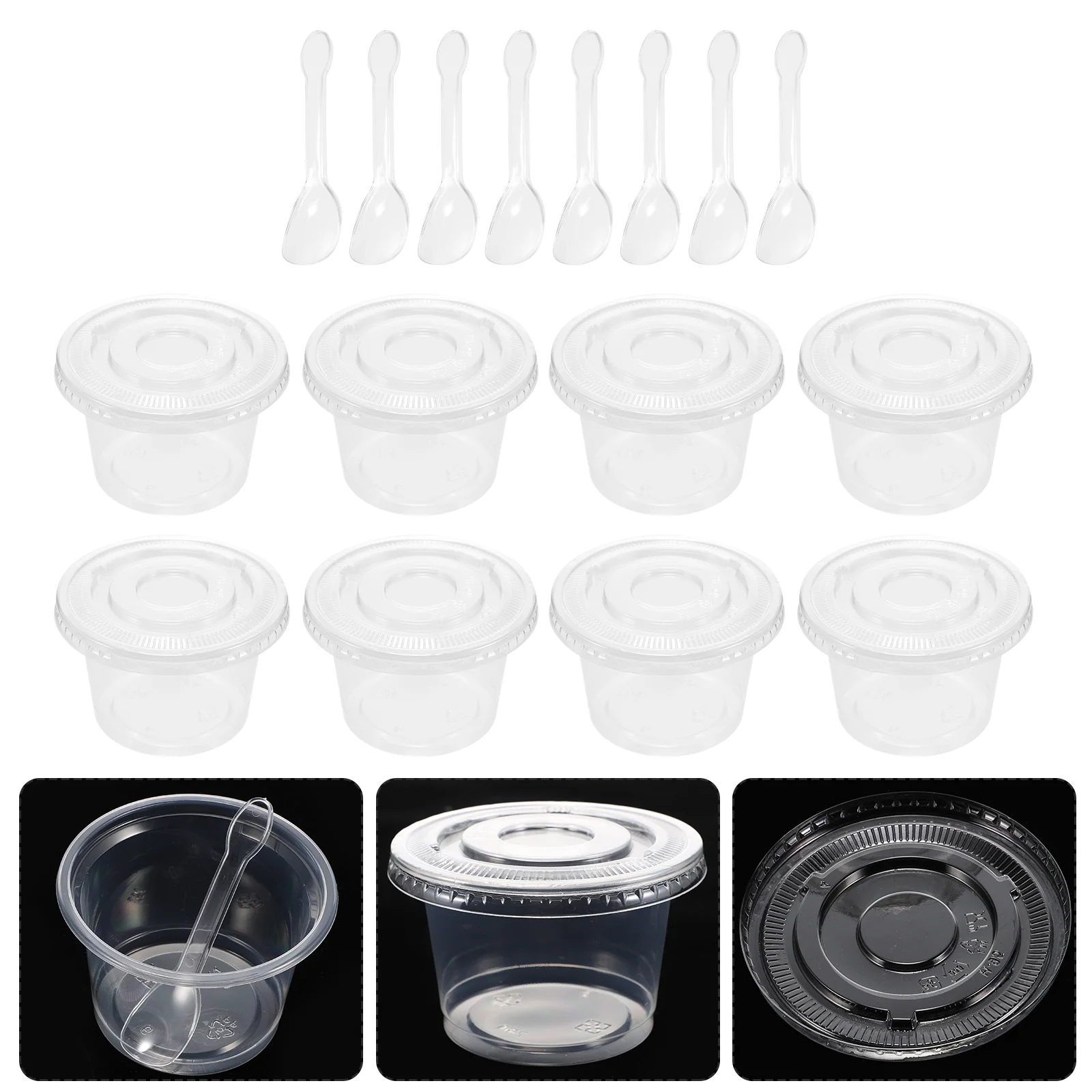 

20 Sets Shot Cups with Lids Portion Cups for Yogurt Dessert Pudding Mousse with Spoons 250ml