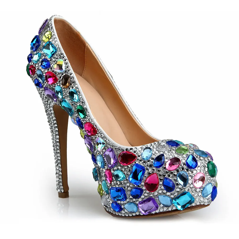 

SunNY Everest Women's Shoes Cross-border Color Glass High-heeled Bridal Shoes Waterproof Platform Crystal Wedding Shoes