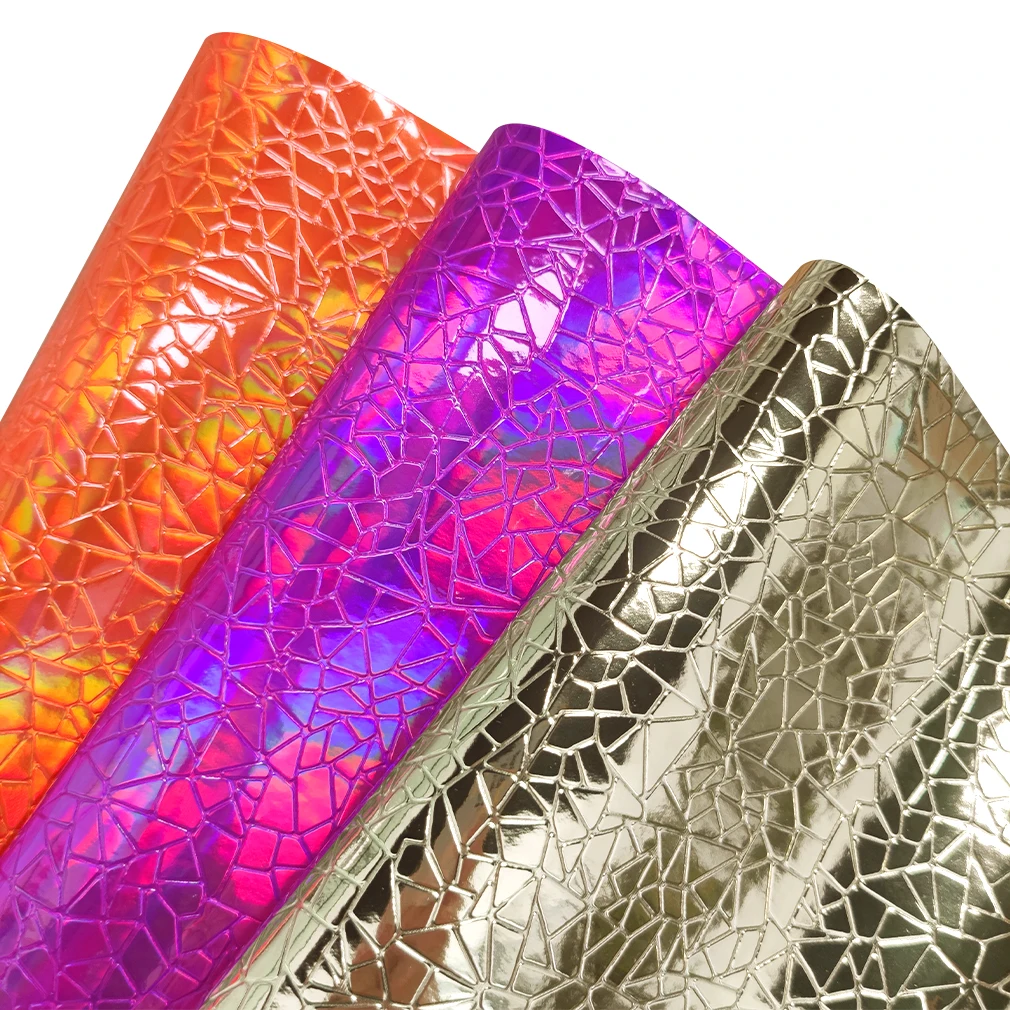 

XHT Geometric Embossed Metallic Mirror Laser PU Faux Leather Fabric Sheet for Making Shoe/Bag/Clothing/DIY Accessories30*135CM