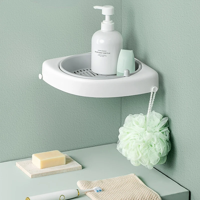

Bathroom Corner Storage Shelf 360 Rotating Wall-Mounted Rack Shampoo Cosmetics Organizer Kitchen Seasoning Storage Accessories