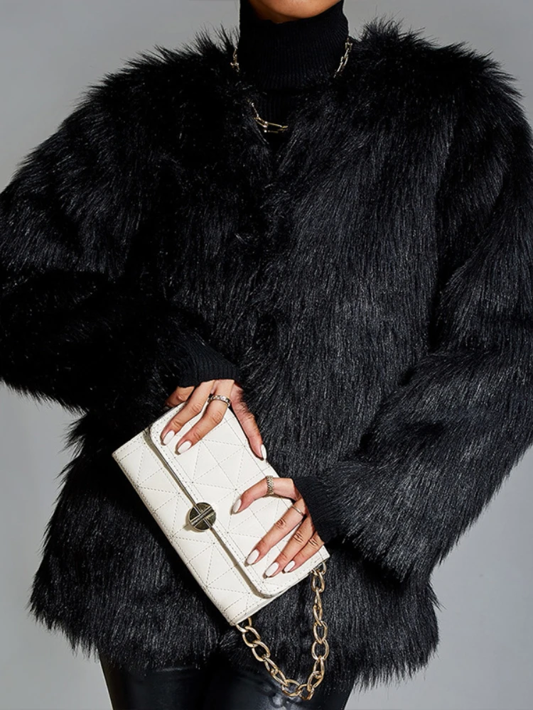 Winter Fashion Fluffy Faux Fur Coats Women 2022 New Casual high street Faux Fur Tops Jackets Elegant Ladies Black Outwear