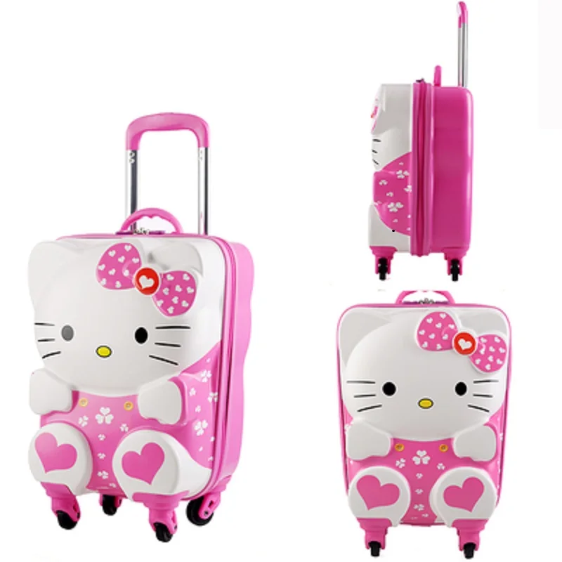 18 Inch Travel Suitcase On Wheels Trolley Luggage Set Cartoon Cat Backpack Girl School Bag Carry Ons Suitcase Cabin For Kid