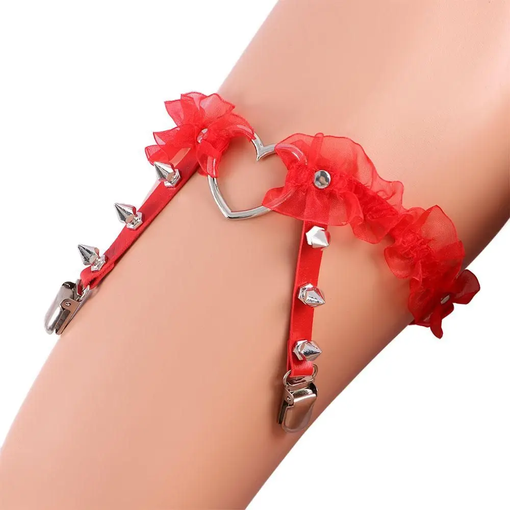 

Sweet Gothic Sexy Rivet Garter Clip Leg Belt Lolita Leather Leg Chain Punk Garters Leg Ring Heart-shape Suspenders