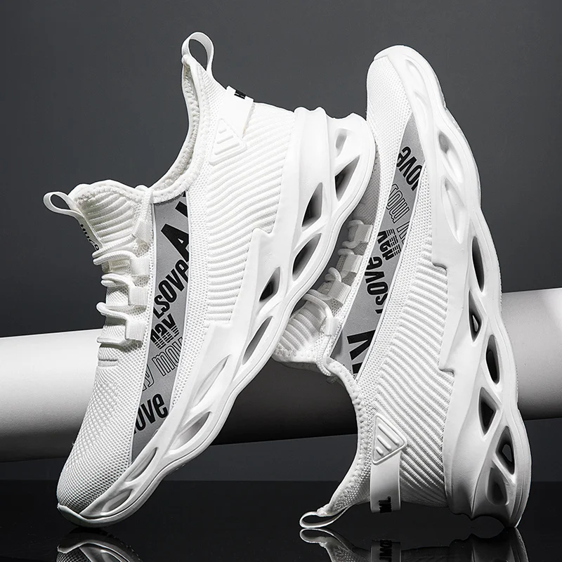 

Sneakers Men Women 2022 Hot New Stretch Fabric Breathable Running Sport Shoes Trend Light Soft Hole Sole Comfortable White Shoes