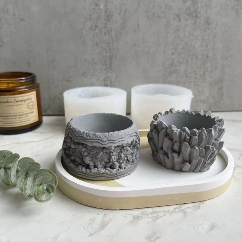 

N58F Round Geometric Shape Flower Pot Cement Silicone Mold Plaster Succulent Flower Pot Decoration Planting Potted Mold