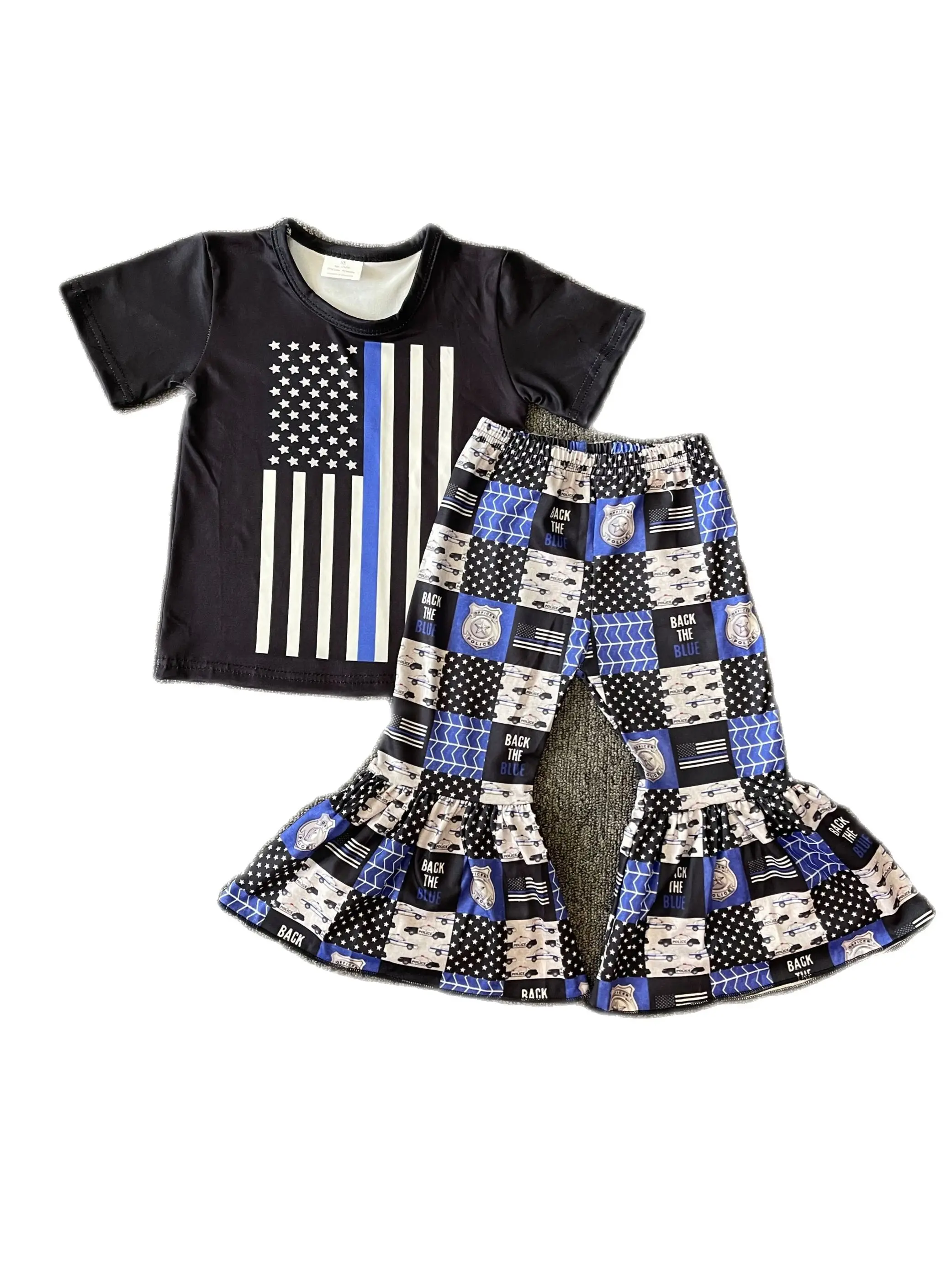 Independence Day Series Boutique Boys and Girls Clothing Summer Boys Suit Short Sleeve Printed Top Flared Pants 2-Piece Set