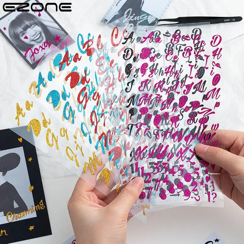 

EZONE 6Packs Sparkling Numbers and Letters Sticker DIY Scrapbook Planner Photo Decorative Diary Sticker Stationery Waterproof