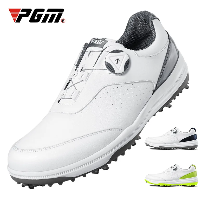 

PGM Mens Golf Shoes Men's Waterproof Skid-proof Sneakers Knob Strap with Removable Spikes Sports Wear White Casual XZ170