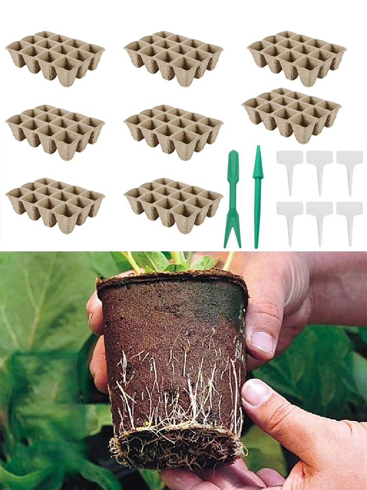 

8pcs 12Hole Peat Pots Seed Starter Peat Pots Biodegradable Sprouting Seedling Trays For Indoor And Outdoor Plants Gardening Tool