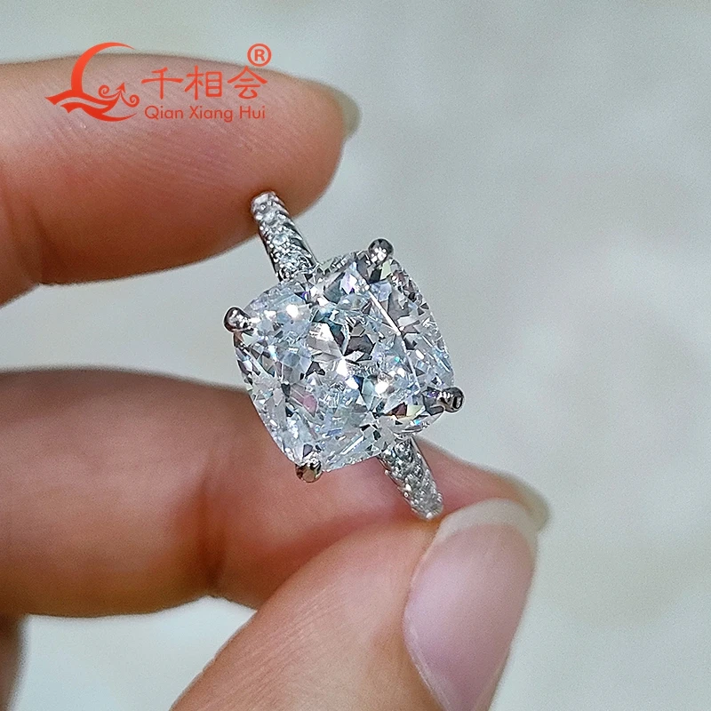 

5ct 10*10mm cushion Ring half Band 925 Sterling Silver D Color VVS Round Moissanite Diamond Jewelry making wedding datting