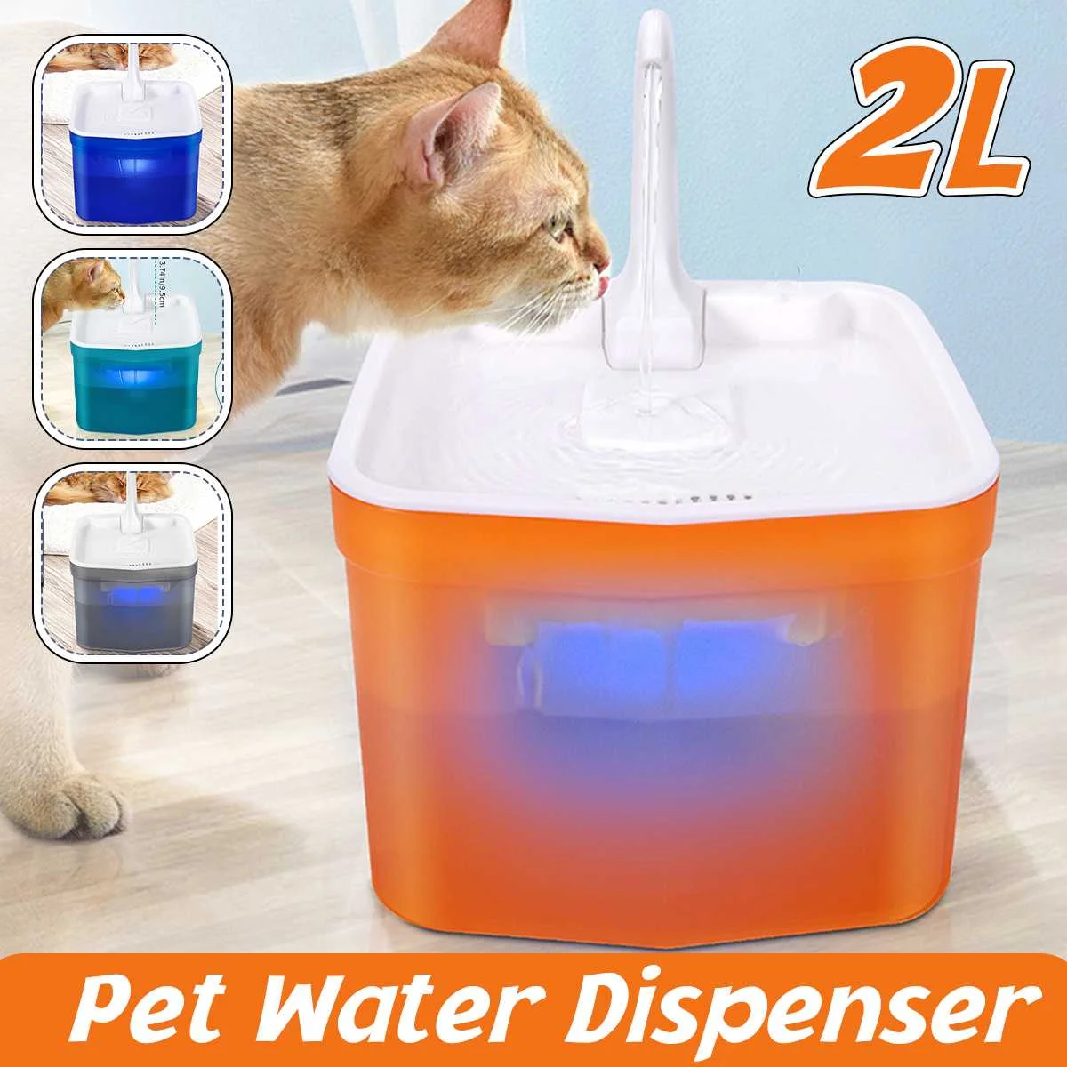 

2L Pet Automatic Water Fountain Pet Water Dispenser Feeder Bowl Dog Cat Smart Water Drinking Feeder with LED Light