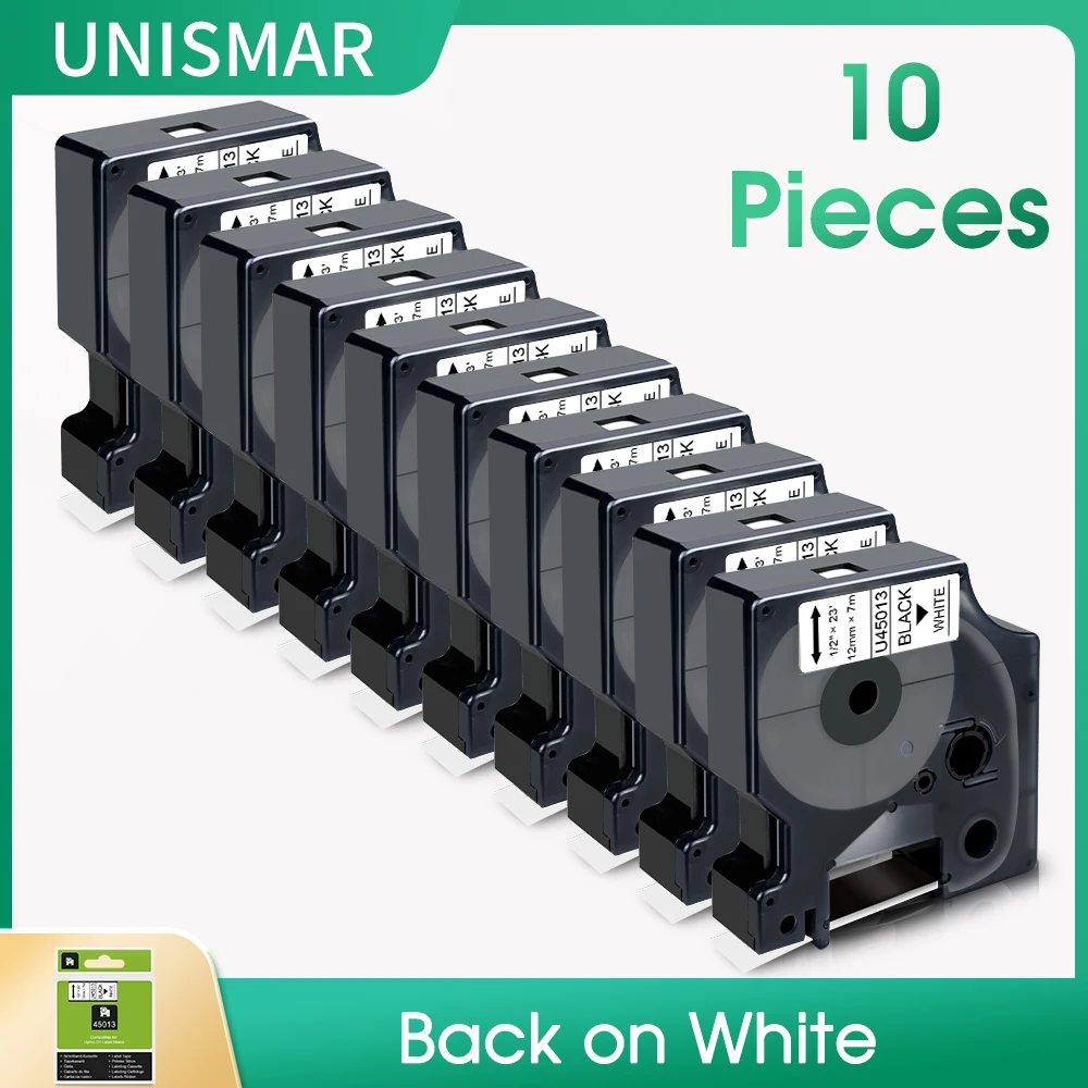 

10PK 12mm Label 45013 Compatible Dymo D1 Tape 45013 Black on White Ribbon for Dymo LabelManager LM 160 280 420P Label Maker
