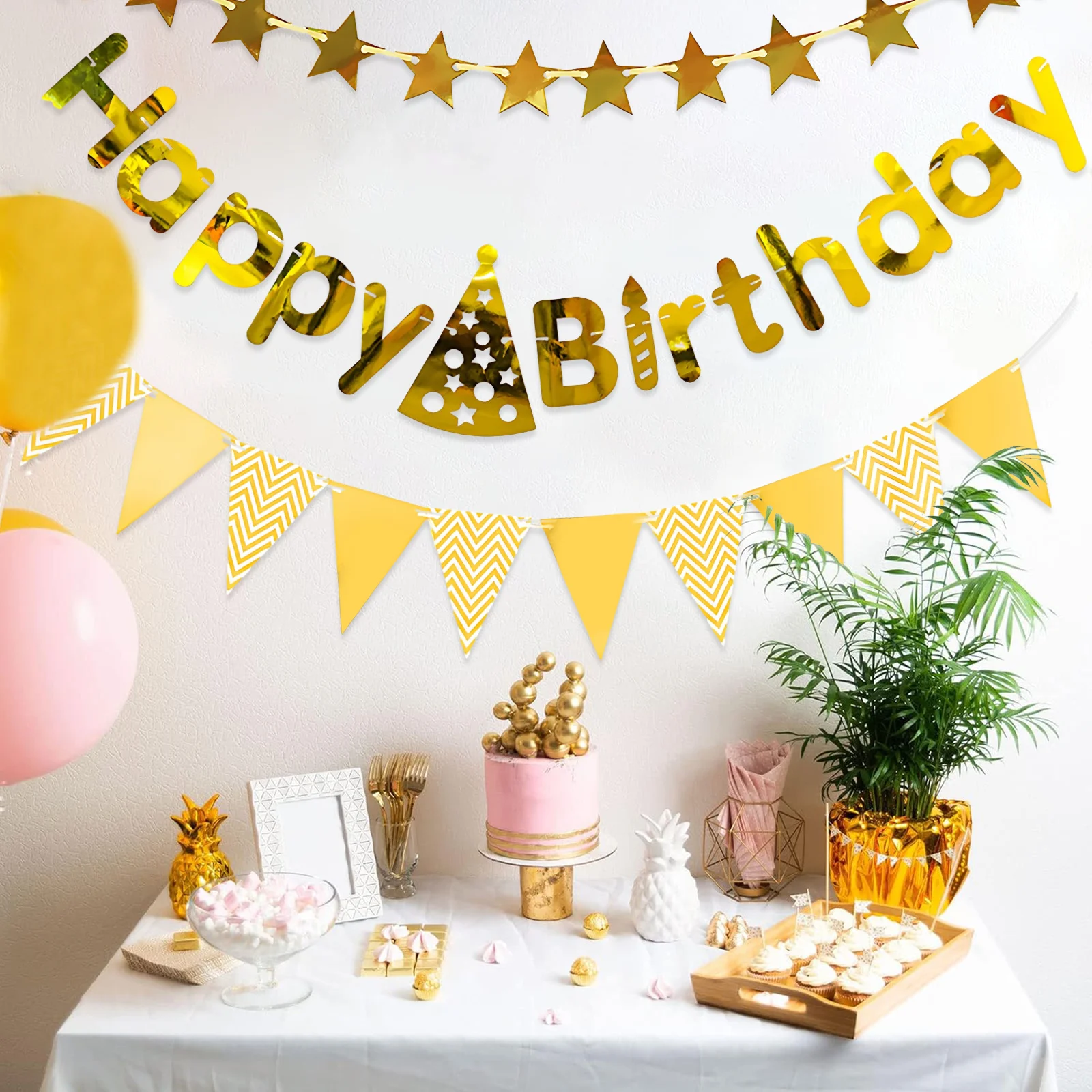 

Baby Shower Wedding Garland Flags Party Decoration Supplies 3pcs Golden Colorful Banner Garlands Birthday Bunting Pennant