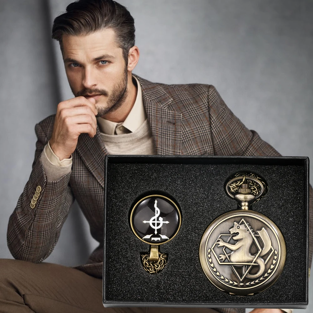 Quartz Pocket Watch Retro Tone Fullmetal Alchemist High Grade Gifts Sets Anime Pocket Watch Cosplay Anime Pedent Necklace Clock