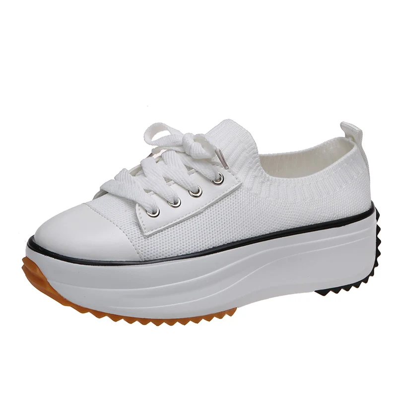 

Новинка 2022, осенние кроссовки на платформе, тканевые туфли на шнуровке, увеличивают рост, женская обувь, 43 Дизайнерские кроссовки, Белая обу...