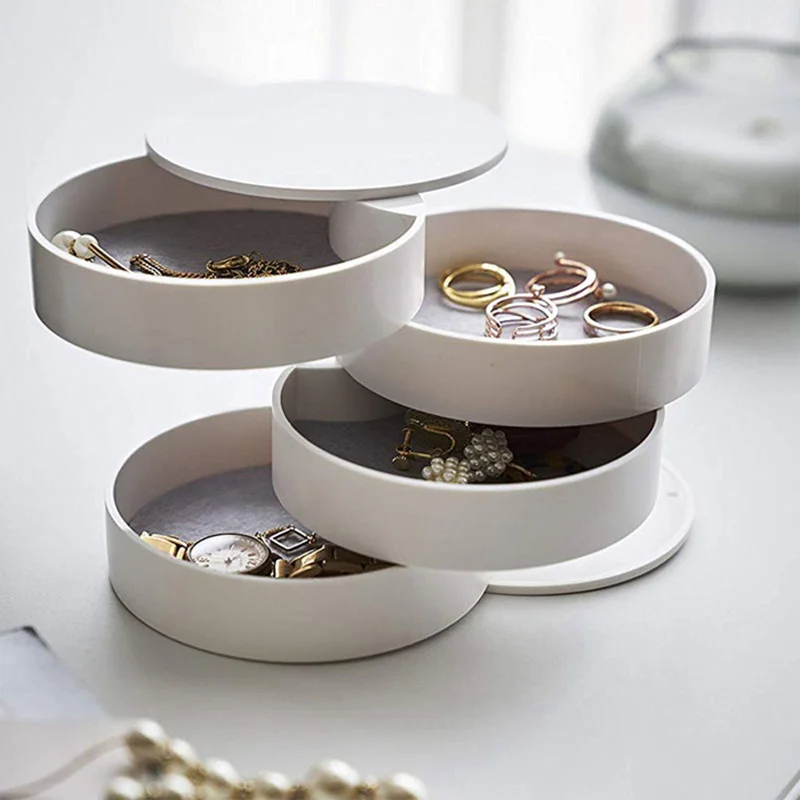 

4 Layers Jewelry Storage Box 360 Degrees Rotary Holder Jewelry Organizer for Earrings Rubber Band Bracelet Small Items Organizer