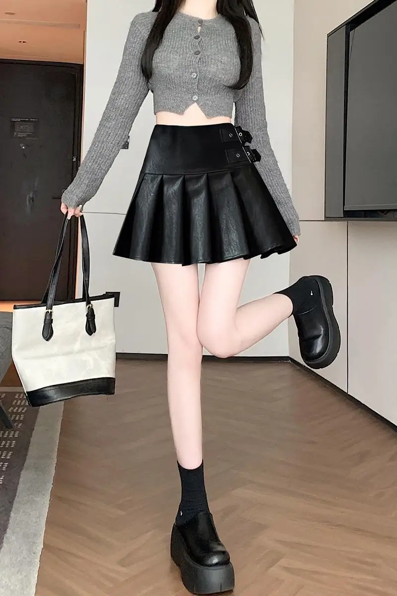 Плиссированные короткие юбки в стиле ретро для девочек Осенние однотонные из