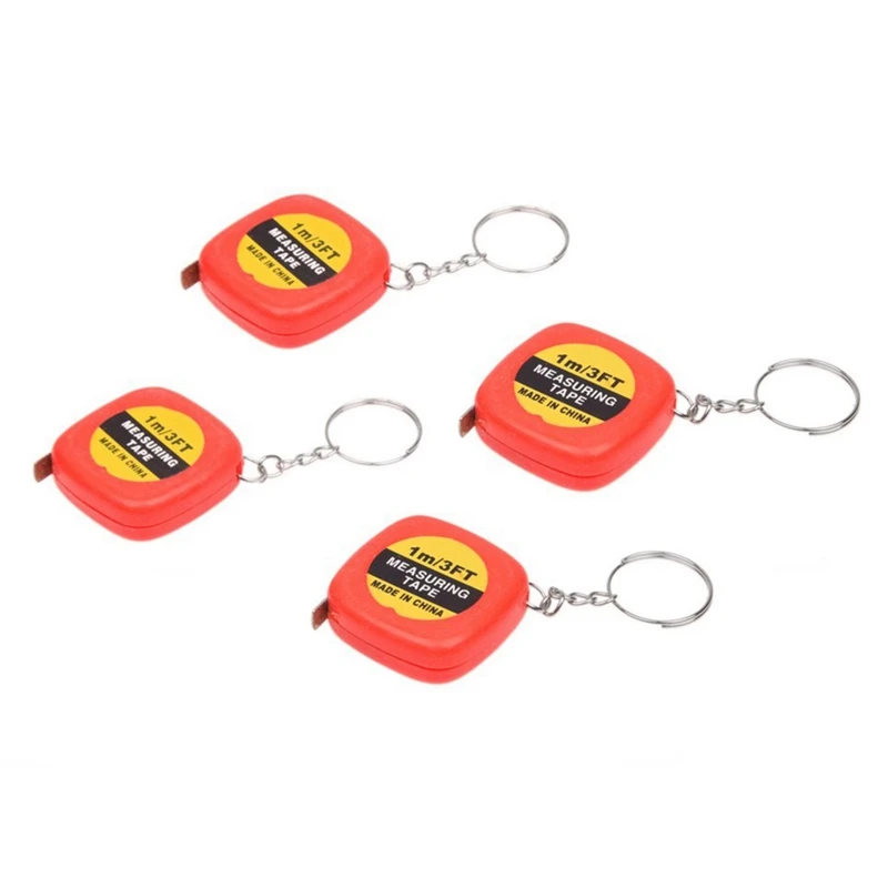 

4 Pcs Multifunction Red Case 1 Meter 3 Feet Mini Tape Measure W Key Ring