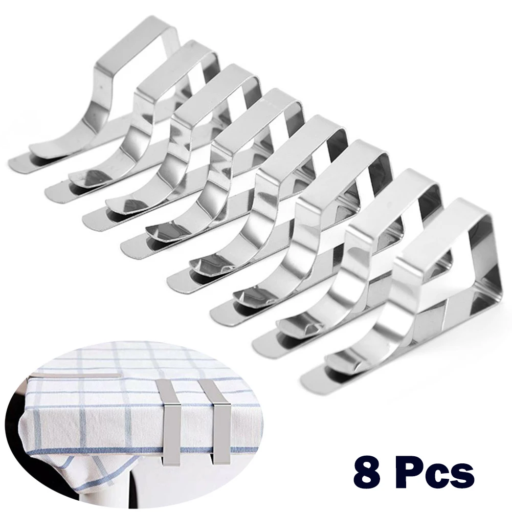 8pcs Tablecloth Clips Silver Stainless Steel Table Cover Holders Tableware Suitable For Outdoor Picnic Wedding Party