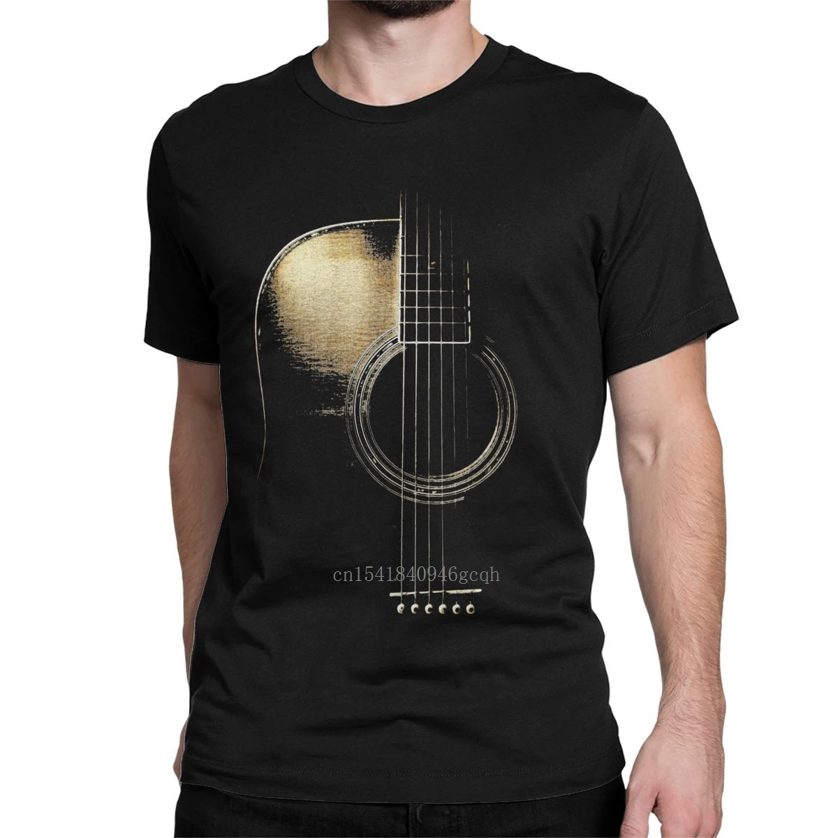 

Men T-Shirts Acoustic Guitar Lite Creative Cotton Tees Short Sleeve Rock Music Artistic T Shirt Crew Neck Clothing Gift Idea