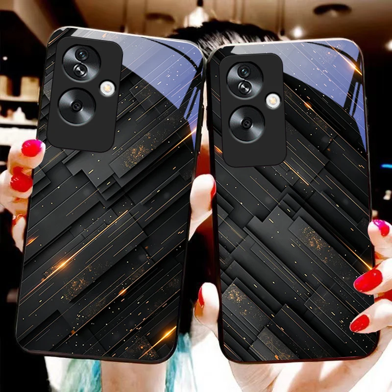 Meteor Golden Bead For Oppo A79 5G 58 78 74 60 4G Reno 11F Realme GT 6 11 Note 50 10 C55 X2 Tempered glass black phone case
