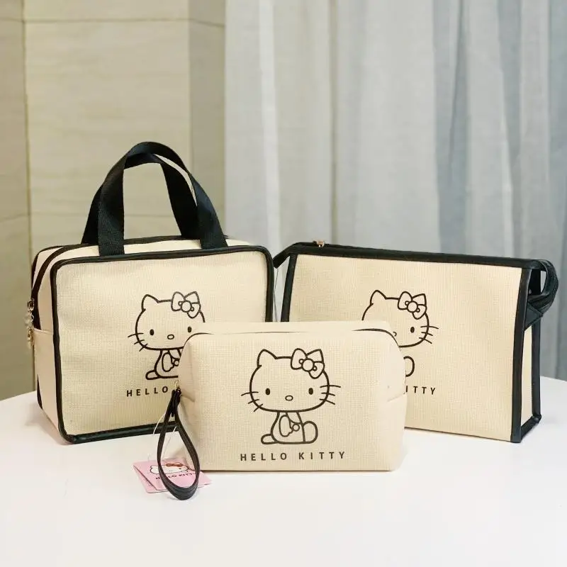 

Sanrioed Cartoon Kitty Cat Kawaii Canvas Portable Cosmetic Bag Ins Girl Heart Large Capacity Portable Cosmetic Bag Holiday Gift