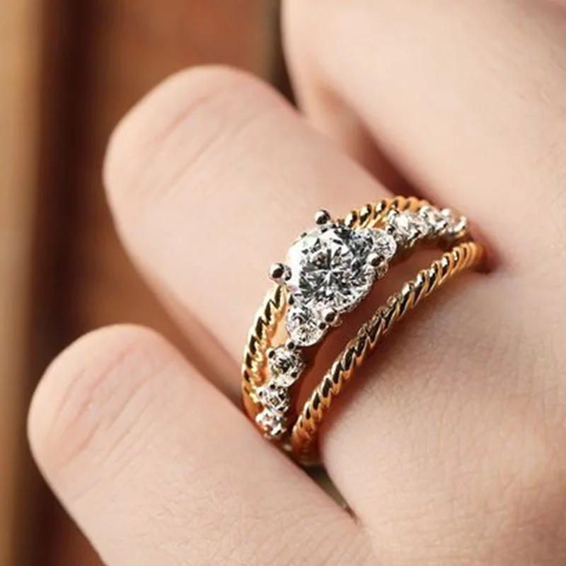 

New Hot Selling Electroplating Temperament Ladies Popular Fashion Round Zircon Single Ring Jewelry