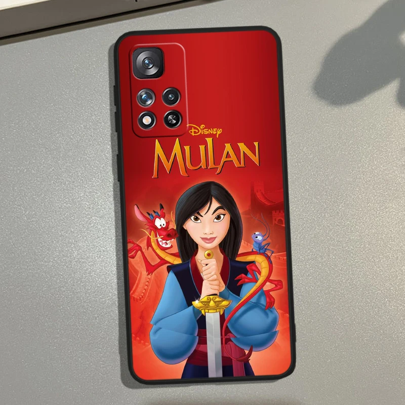 Мягкий ударопрочный черный чехол для телефона Disney Mulan Princess Xiaomi Redmi 12 9C 9 Note 13 11S 11 10
