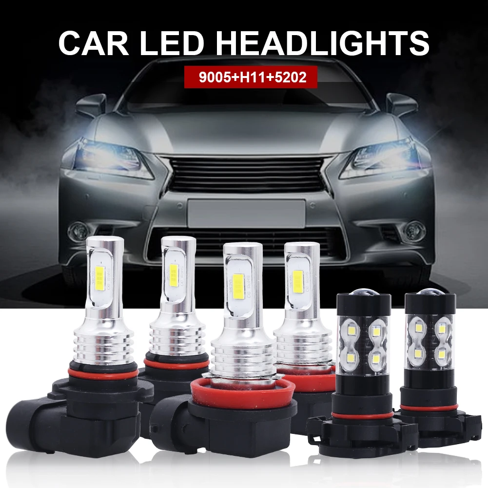 For 2007-2014 Chevrolet Suburban Tahoe 6x 6000K 9005+H11+5202 LED Headlight/Fog Light Bulbs Driven By CREE 3535 3570 Headlight