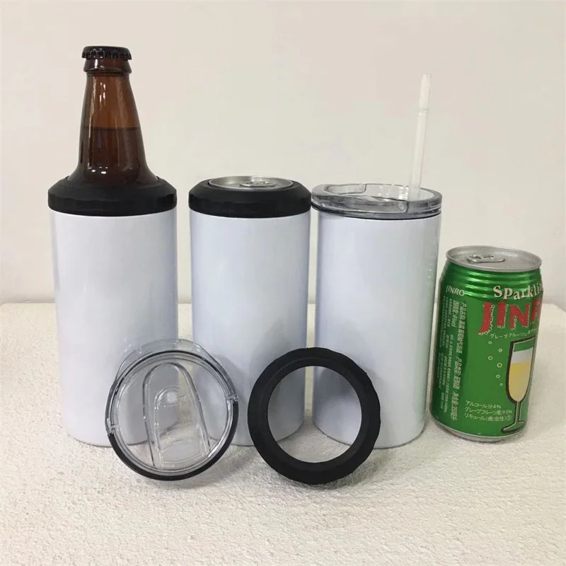 4 in 1 16oz sublimazione può raffreddare in acciaio inossidabile dritto magro bicchiere isolato tazza da viaggio portabottiglie con coperchio maniglia