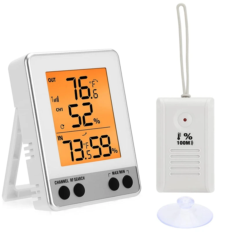 

Retail Wireless Temperature Humidity Monitor With Sensor, Indoor Outdoor Digital Weather Station With Backlight LCD Display
