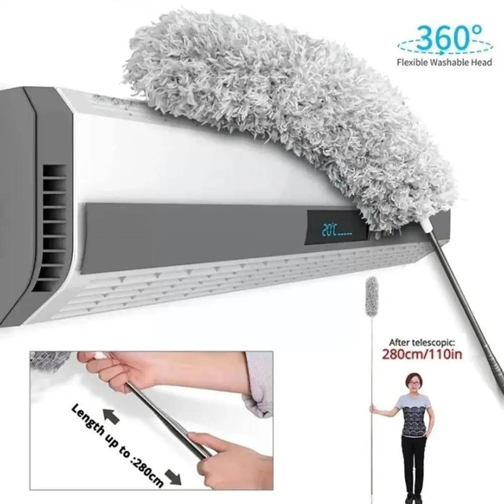 

2.8m Retractable Duster Stainless Steel Longhandle Cleaning Car Dust House Dusting Brush Chicken Duster Tools Microfiber Fe R6h5