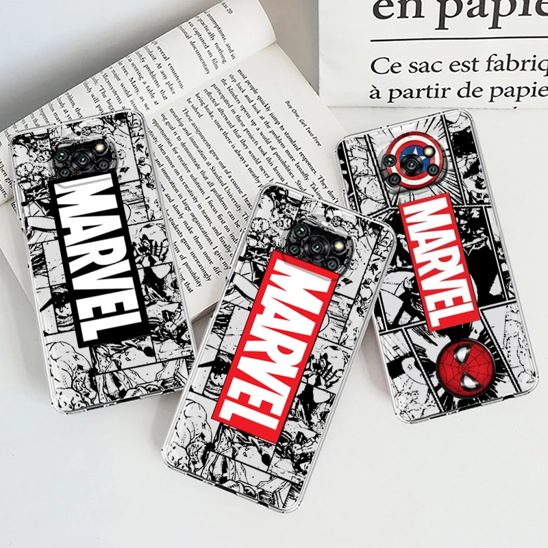 

Marvel Luxury Logo Cartoon For Xiaomi Mi Poco F5 F4 F3 F2 X5 X4 X3 M6 M5 M5S M4 M3 Pro GT NFC 5G Transparent Phone Case