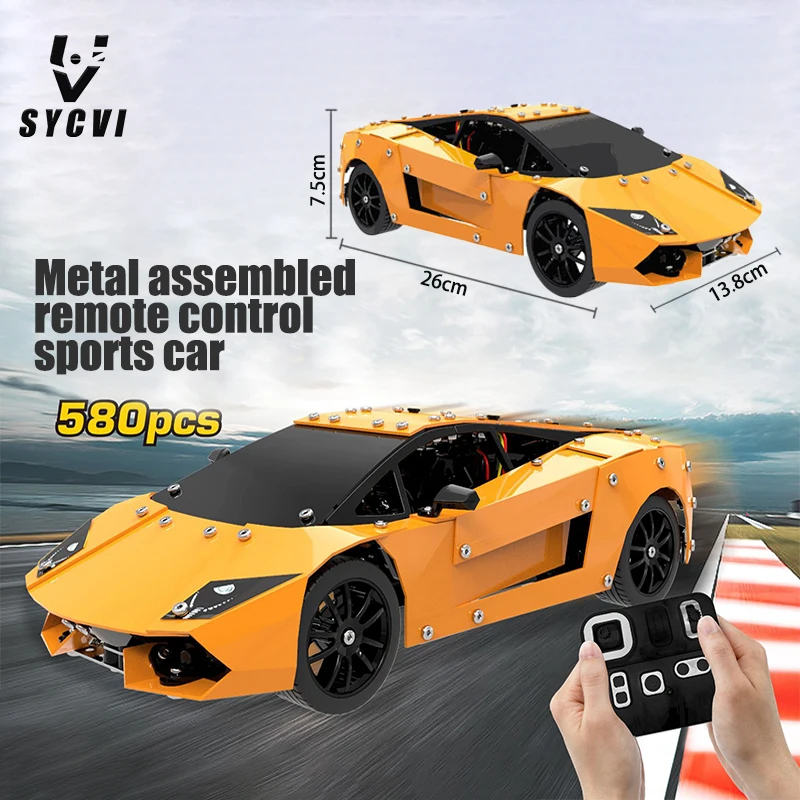 

Metal building blocks Lamborghini sports car assembling alloy excavator robot with power system remote control toy