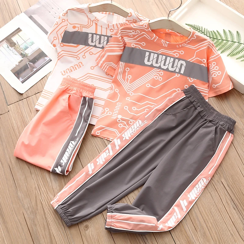 

Футболка с коротким рукавом и укороченные штаны для девочек 3-12 лет