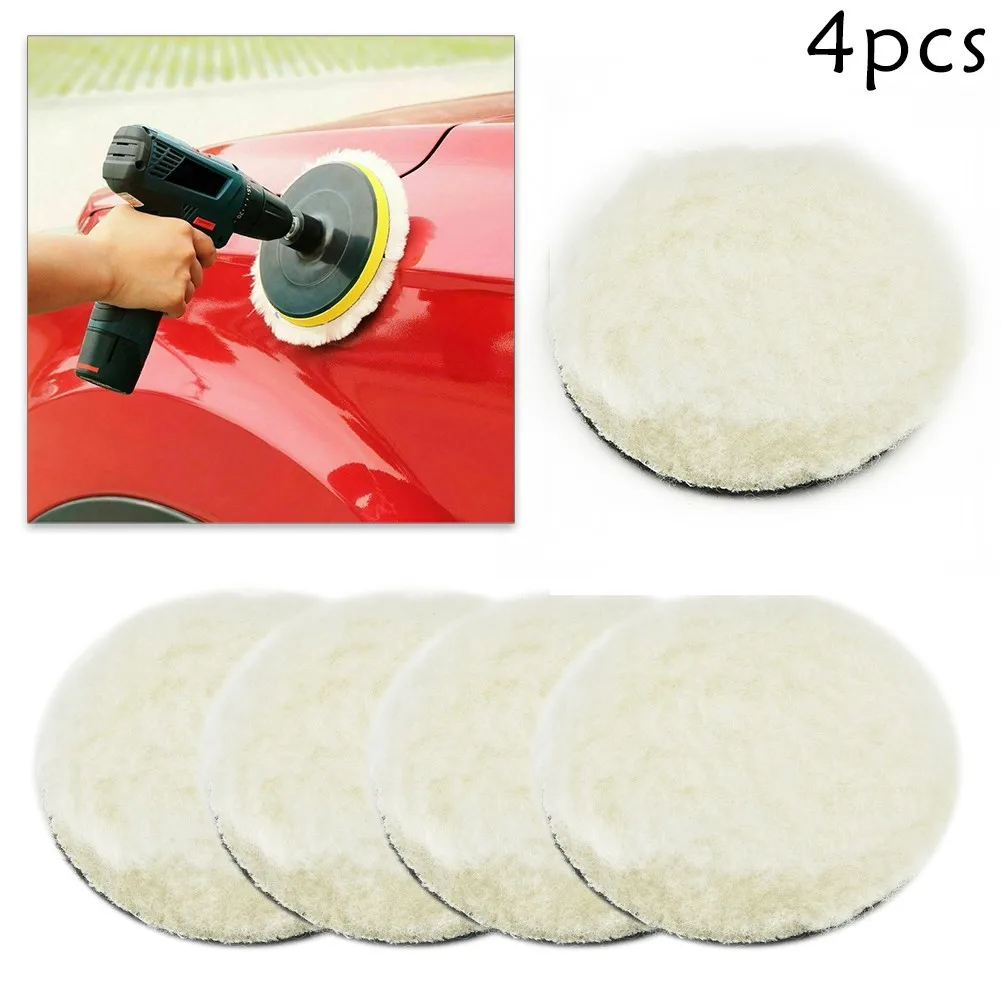 

4Pcs 3inch Wool Waxing Buffing Polishing Pad Bonnets Sanding Car Buffer Plate Car Repair And Maintenance Accessories