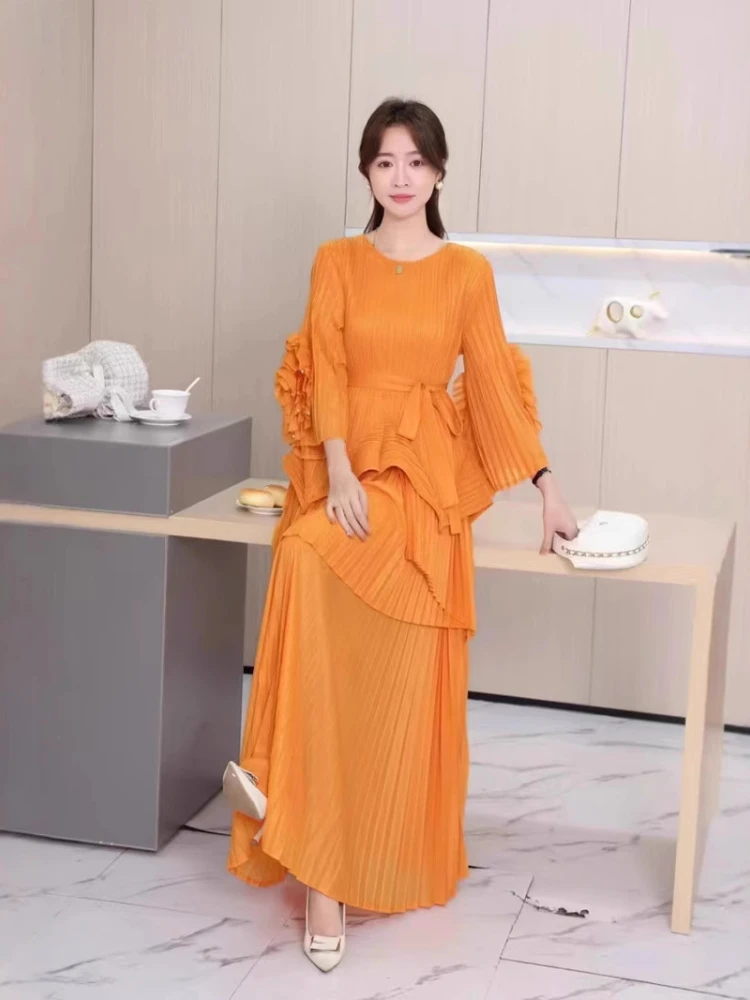 EGRM Miyake Folds модный вечерний плиссированный комплект из 2 предметов женские